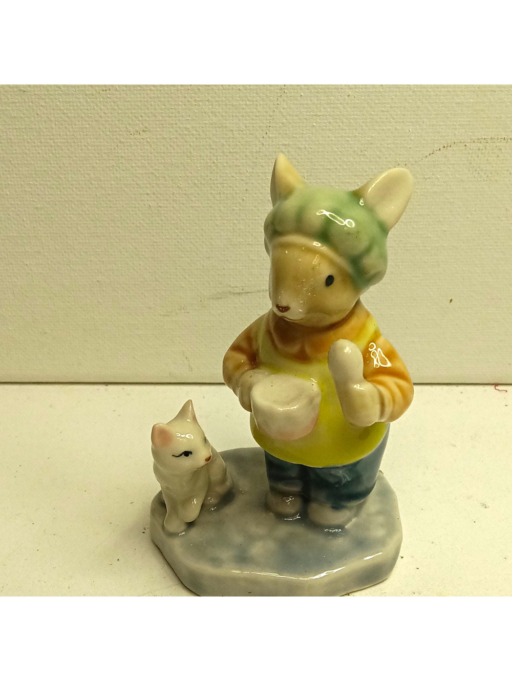 VTG Albert Kessler Porcelain Bunny with Kitten Figurine 1970s Miniature No 14